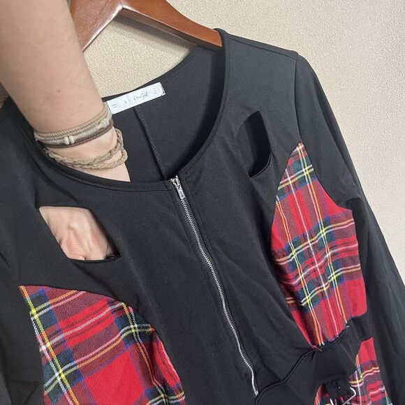 ROSE GAL Women's Dress Plus Sz L Size 14 Black Red Plaid Gothic Lace Punk Edgy - Picture 2 of 10